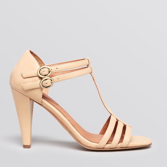 Perfect Nude Leather T Strap Stiletto Heel Sandal - Picture 4 of 5